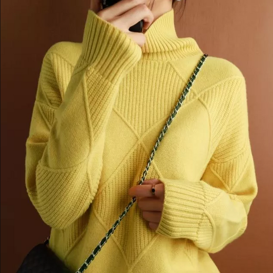 Women's Turtleneck Textured Knit Sweater | Soft, Geometric Pattern Pullover