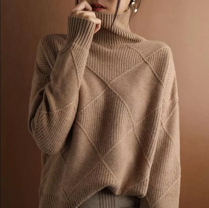 Women's Turtleneck Textured Knit Sweater | Soft, Geometric Pattern Pullover