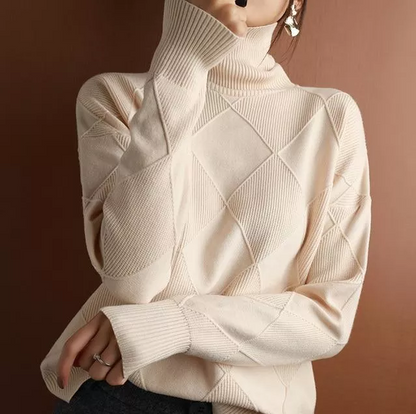 Women's Turtleneck Textured Knit Sweater | Soft, Geometric Pattern Pullover