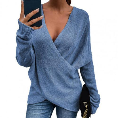 Belezza jumper - women's long-sleeved jumper with a deep V-neckline in a single-colour knit look for casual cross-knit fashion