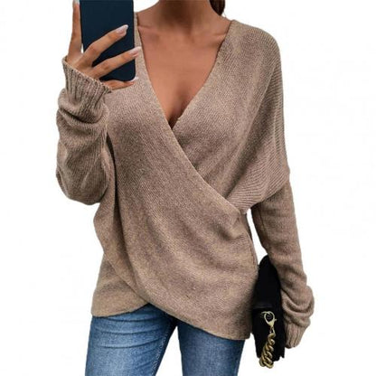 Belezza jumper - women's long-sleeved jumper with a deep V-neckline in a single-colour knit look for casual cross-knit fashion