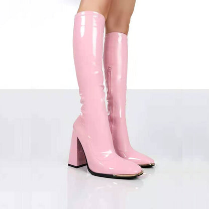 Long patent leather boots with heel for women | Amihan