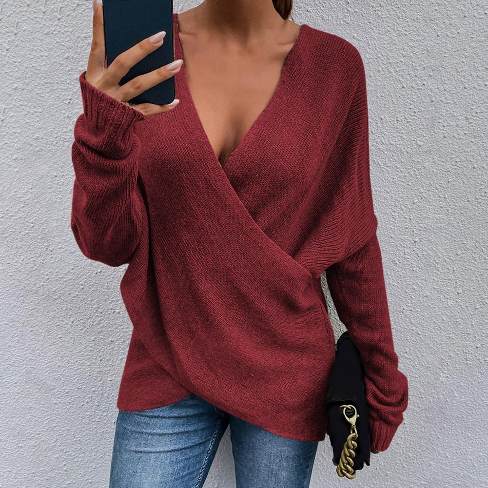 Belezza jumper - women's long-sleeved jumper with a deep V-neckline in a single-colour knit look for casual cross-knit fashion