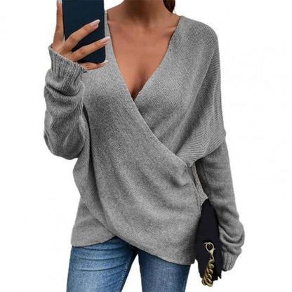 Belezza jumper - women's long-sleeved jumper with a deep V-neckline in a single-colour knit look for casual cross-knit fashion