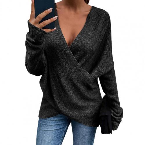 Belezza jumper - women's long-sleeved jumper with a deep V-neckline in a single-colour knit look for casual cross-knit fashion