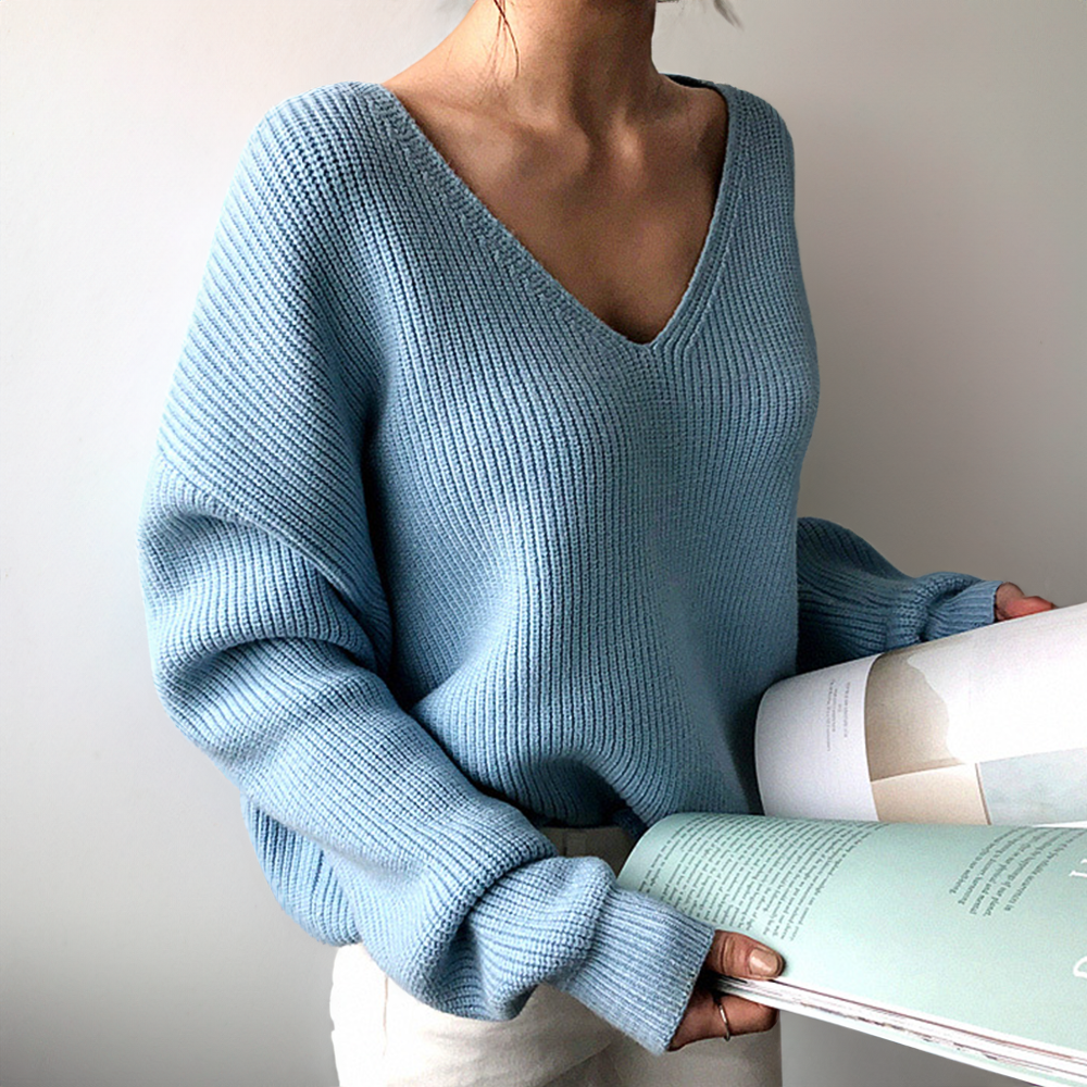 Knit Sweater | V-Neck | Loose Fit | Oversized Jumper | Women's Clothing