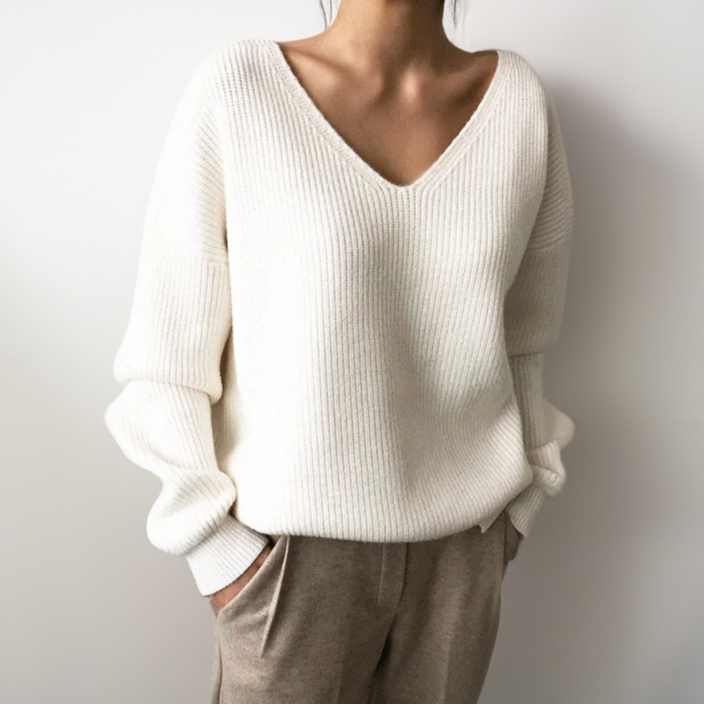 Knit Sweater | V-Neck | Loose Fit | Oversized Jumper | Women's Clothing