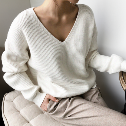 Knit Sweater | V-Neck | Loose Fit | Oversized Jumper | Women's Clothing