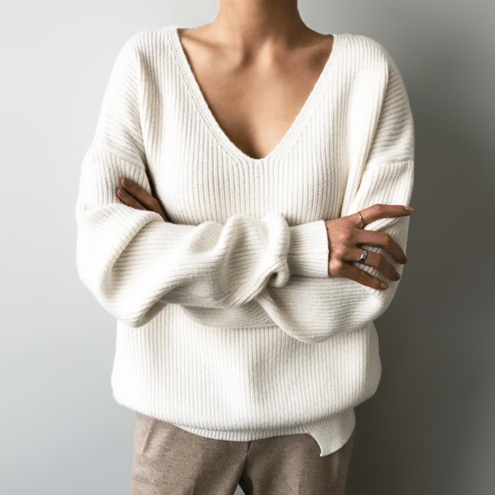 Knit Sweater | V-Neck | Loose Fit | Oversized Jumper | Women's Clothing