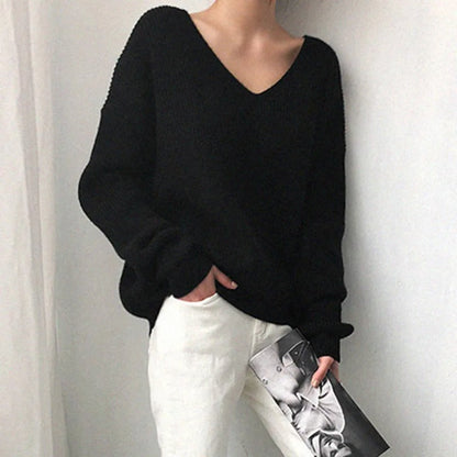 Knit Sweater | V-Neck | Loose Fit | Oversized Jumper | Women's Clothing