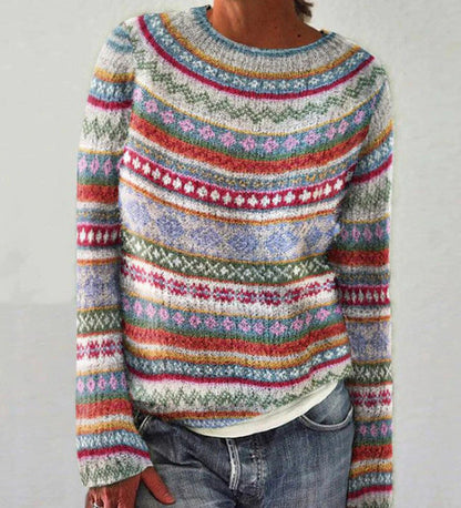 Knit Sweater - Women's Warm Striped Long Sleeve Winter Jumper