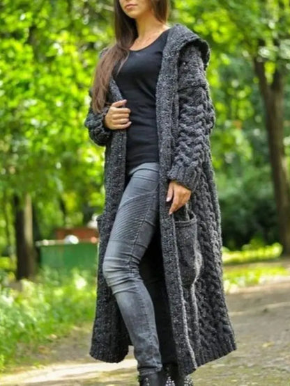 Ladies Coarse Knitted Cardigan | Oversized Crocheted Long Sweater Jacket For Casual Winter Clothing