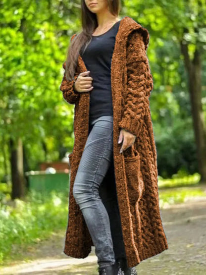 Ladies Coarse Knitted Cardigan | Oversized Crocheted Long Sweater Jacket For Casual Winter Clothing