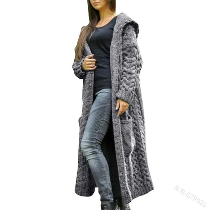 Ladies Coarse Knitted Cardigan | Oversized Crocheted Long Sweater Jacket For Casual Winter Clothing