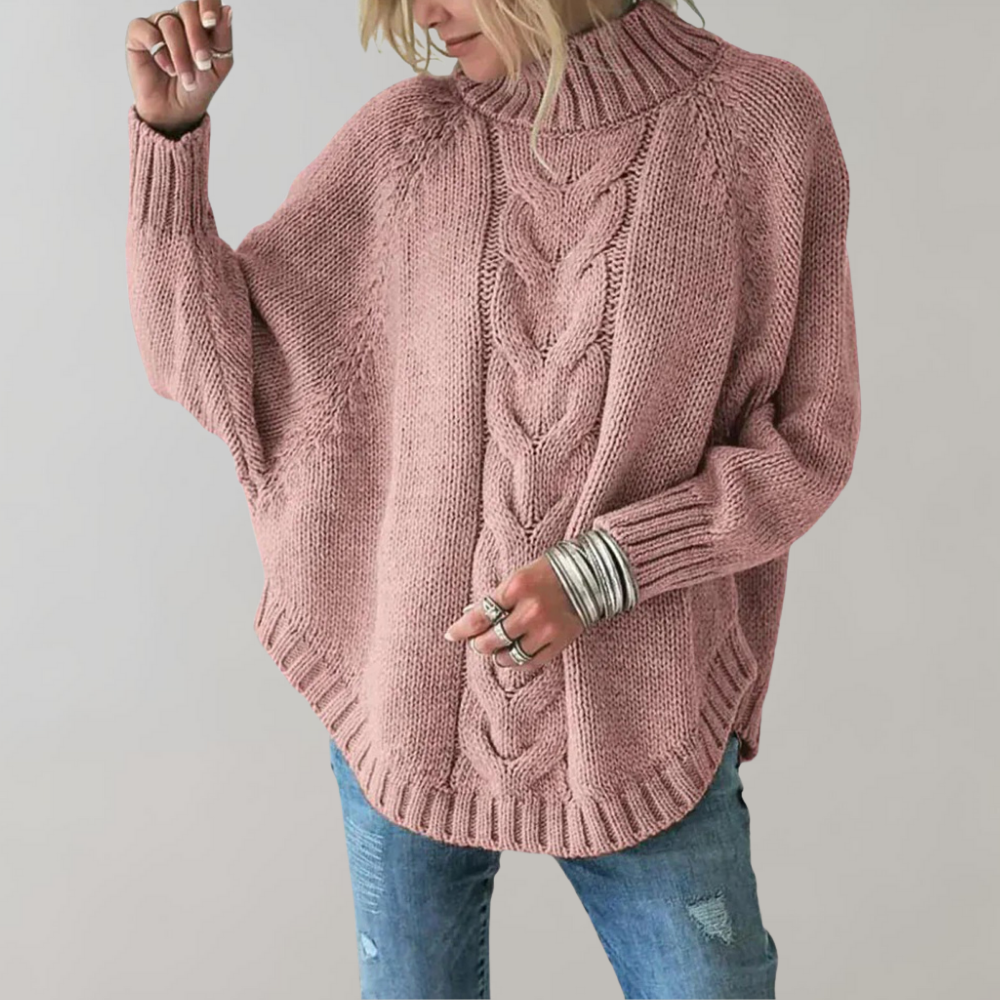 Knitted Sweater - Women's Loose Fit Oversized High Neck Jumper