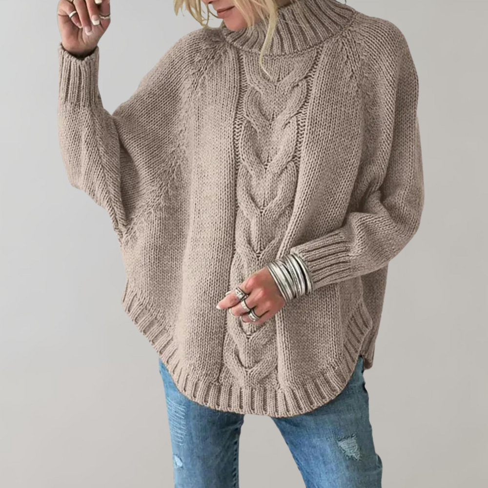 Knitted Sweater - Women's Loose Fit Oversized High Neck Jumper