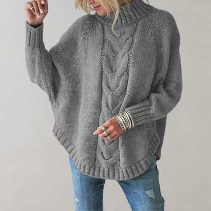 Knitted Sweater - Women's Loose Fit Oversized High Neck Jumper