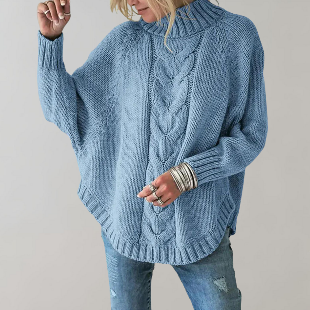 Knitted Sweater - Women's Loose Fit Oversized High Neck Jumper