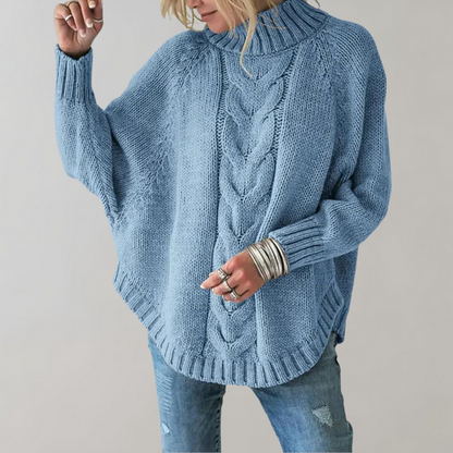 Knitted Sweater - Women's Loose Fit Oversized High Neck Jumper