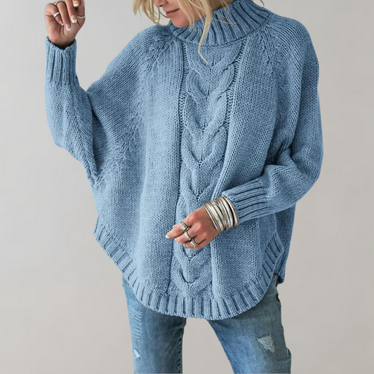 Knitted Sweater - Women's Loose Fit Oversized High Neck Jumper