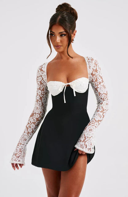 Belezza LACE MINI DRESS - BLACK/WHITE