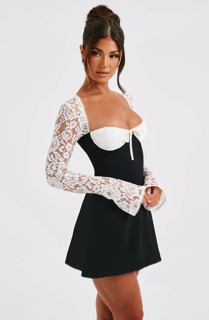 Belezza LACE MINI DRESS - BLACK/WHITE