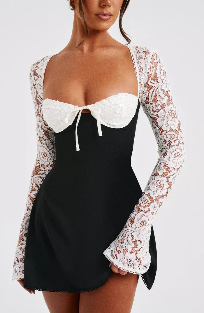 Belezza LACE MINI DRESS - BLACK/WHITE