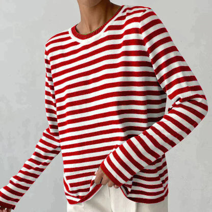 Belezza Women's Sweater | Striped Long Sleeve Loose Fit Sweater