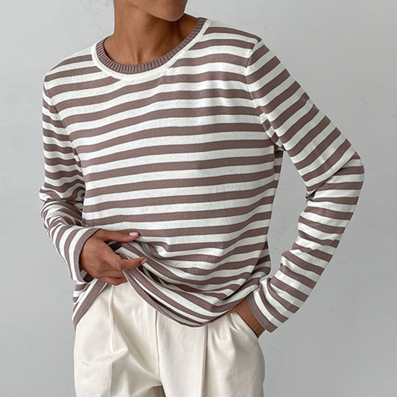 Belezza Women's Sweater | Striped Long Sleeve Loose Fit Sweater