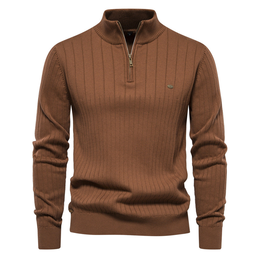 Men's Ribbed Half-Zip Sweater | Classic Warm Knit Pullover for Fall and Winter