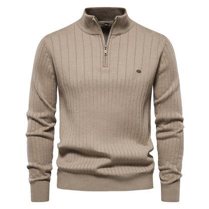 Men's Ribbed Half-Zip Sweater | Classic Warm Knit Pullover for Fall and Winter