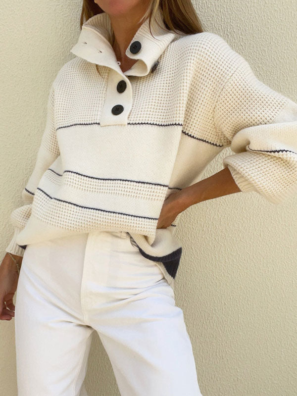 Open Collar Button Up Sweater