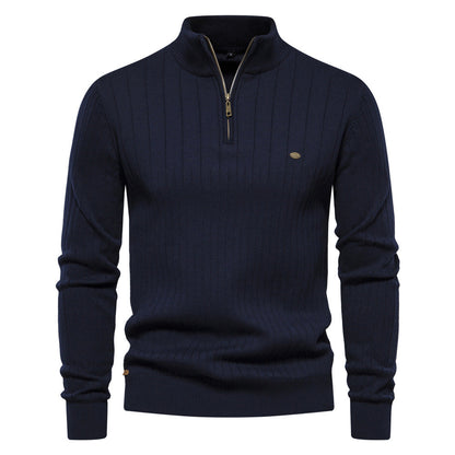 Men's Ribbed Half-Zip Sweater | Classic Warm Knit Pullover for Fall and Winter