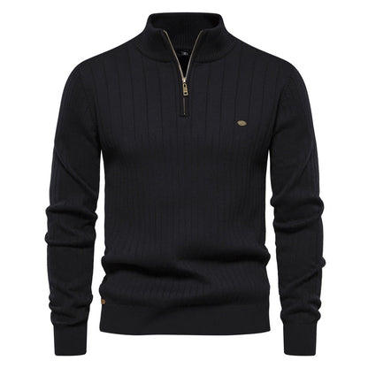 Men's Ribbed Half-Zip Sweater | Classic Warm Knit Pullover for Fall and Winter