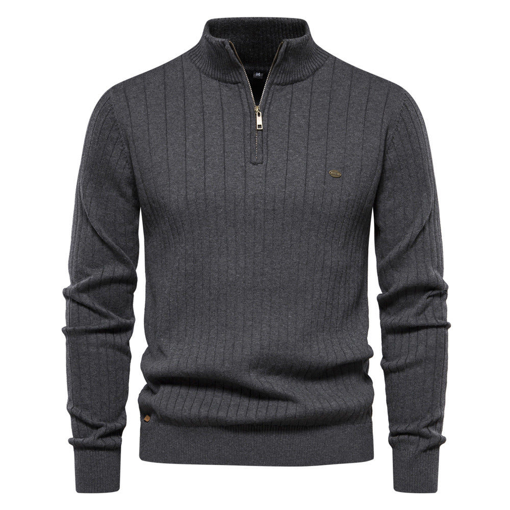 Men's Ribbed Half-Zip Sweater | Classic Warm Knit Pullover for Fall and Winter