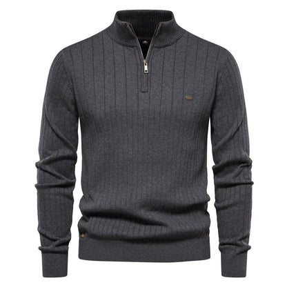 Men's Ribbed Half-Zip Sweater | Classic Warm Knit Pullover for Fall and Winter