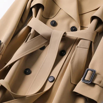 Women's Classic Trench Coat | Double Lined Long Jacket with Belt