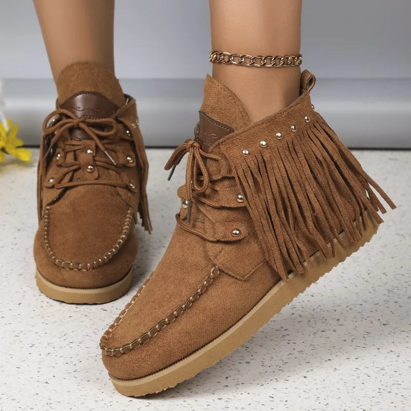 Belezza Flat Ankle Boots™ – Stylish Comfort with Frill Tassel