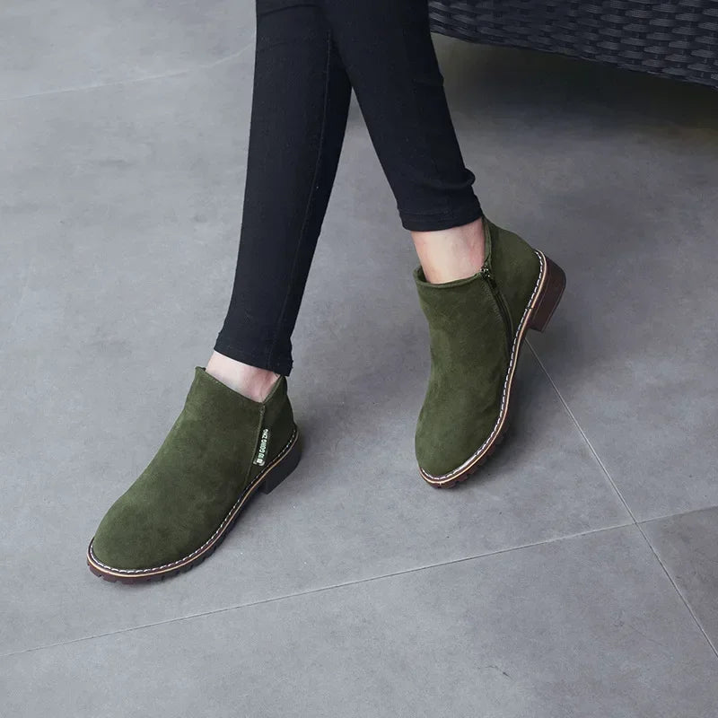 Belezza Casual Suede Ankle Boots with Zipper & Anti-Slip Sole