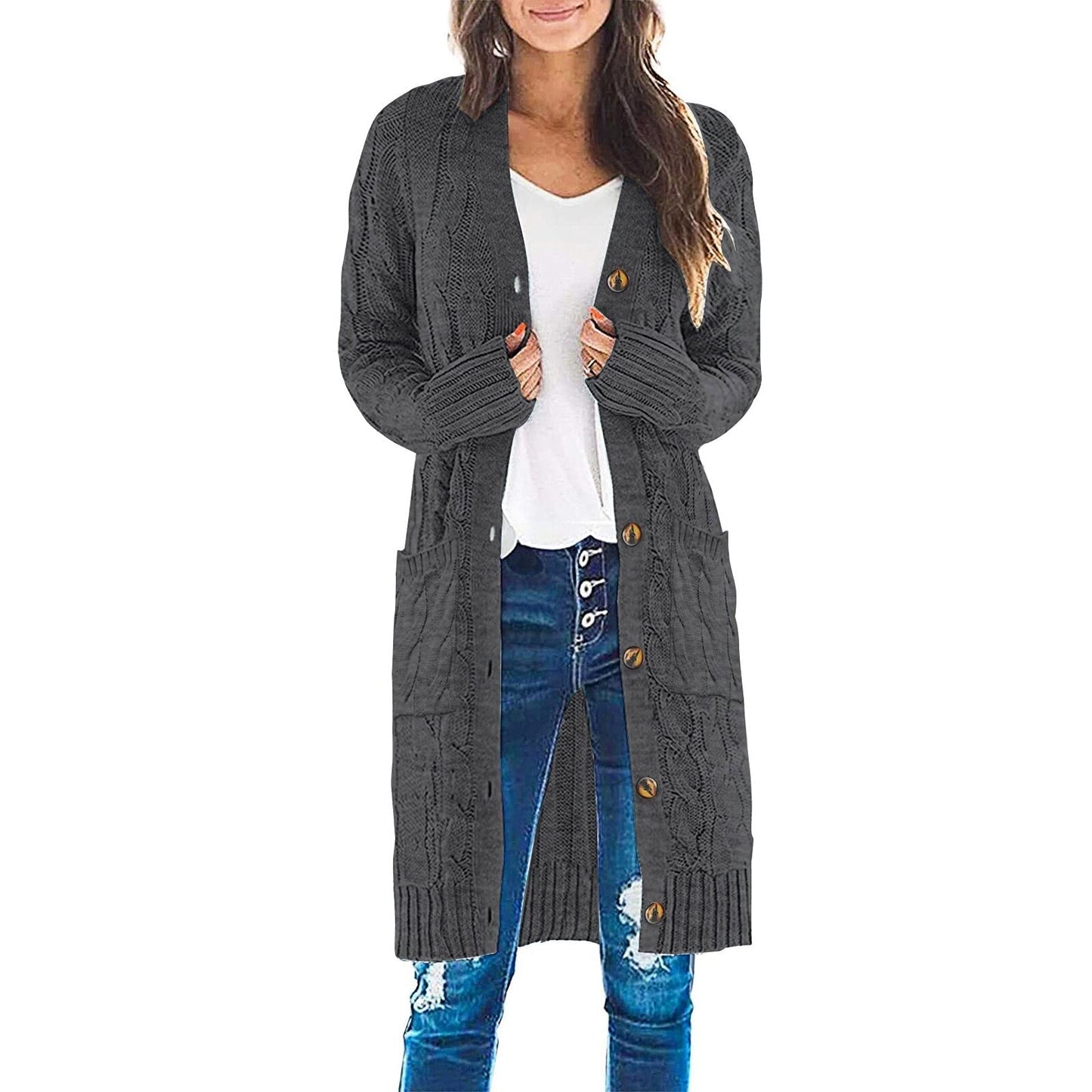 Belezza long-sleeved knitted coat - women's cardigan with pockets for spring and autumn