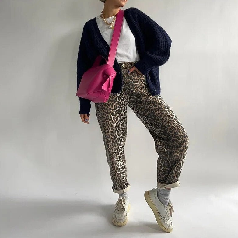 Belezza - Vintage Jeans With Leopard Print