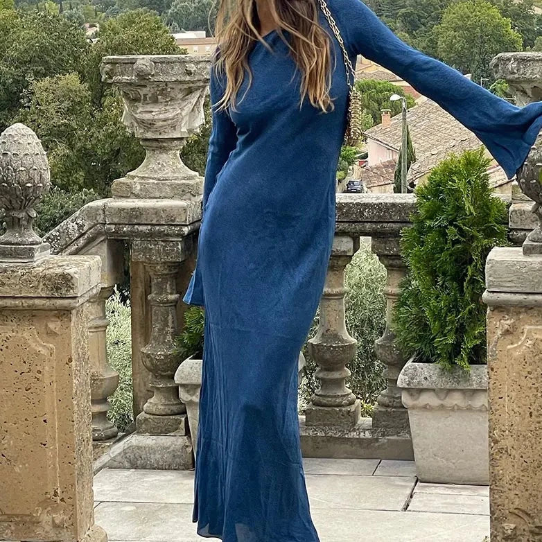 Belezza-sleeved maxi dress with trumpet