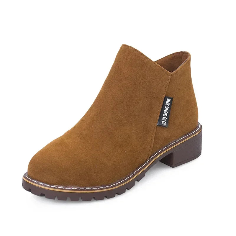 Belezza Casual Suede Ankle Boots with Zipper & Anti-Slip Sole