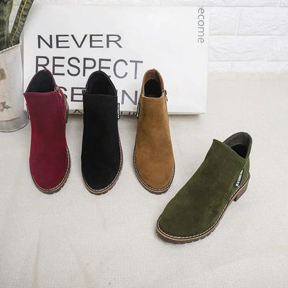 Belezza Casual Suede Ankle Boots with Zipper & Anti-Slip Sole