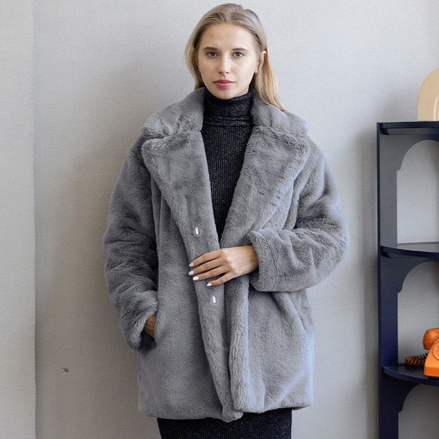 Women's Faux Fur Coat | Elegant Warm Winter Jacket for Casual and Formal Wear