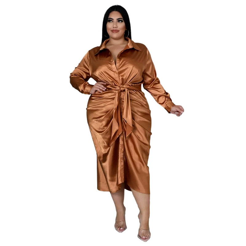 Belezza satin sensation - Elegant plus-size shirt dress for women