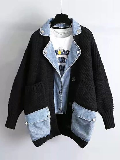 Belezza Thick Denim Patchwork Cardigan Coat - Cozy & Stylish Outerwear