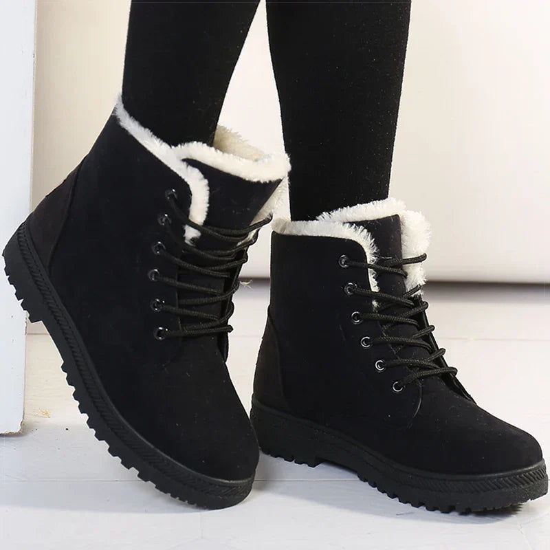 Belezza Winter Boots - Warm Fleece-Lined Ankle Boots with Lace-Up Closure