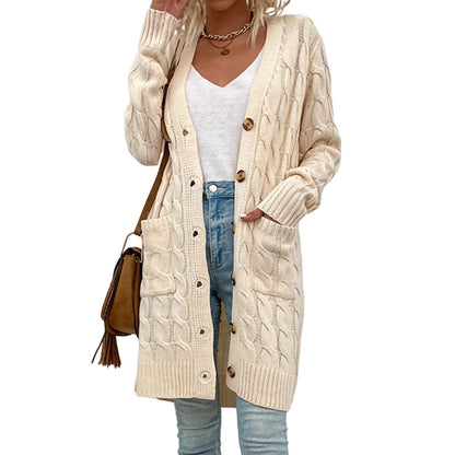 Belezza long-sleeved knitted coat - women's cardigan with pockets for spring and autumn