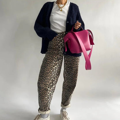 Belezza - Vintage Jeans With Leopard Print